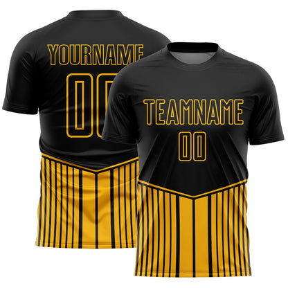 Custom Black Gold Stripe Line Sublimation Soccer Uniform Jersey - Sky-Custom