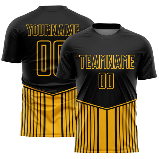 Custom Black Gold Stripe Line Sublimation Soccer Uniform Jersey - Sky-Custom