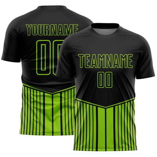 Custom Black Neon Green Stripe Line Sublimation Soccer Uniform Jersey - Sky-Custom