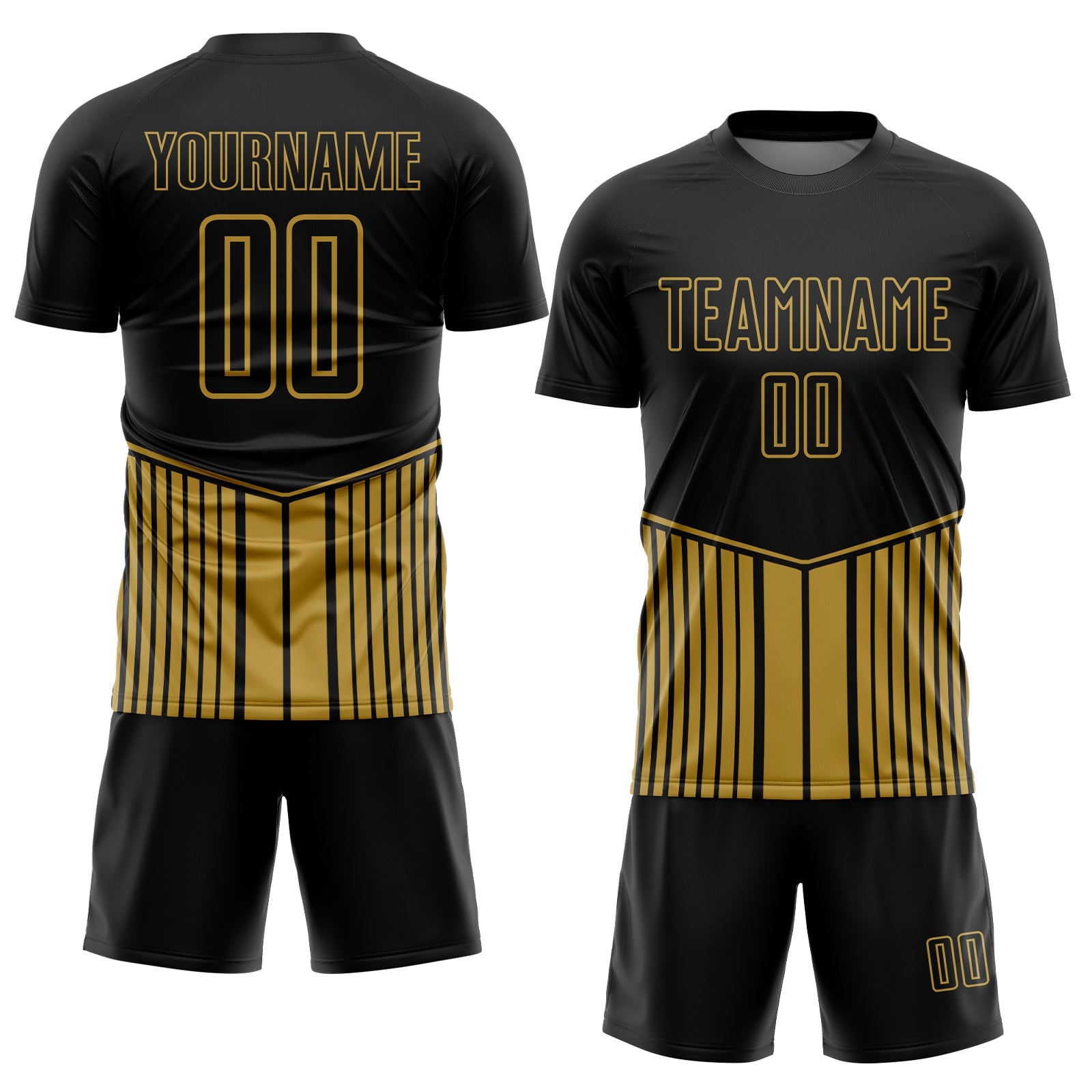 Custom Black Old Gold Stripe Line Sublimation Soccer Uniform Jersey - Sky-Custom