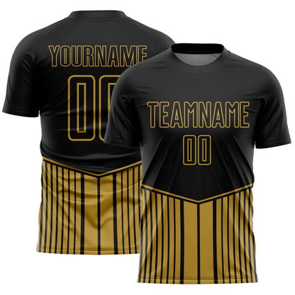 Custom Black Old Gold Stripe Line Sublimation Soccer Uniform Jersey - Sky-Custom