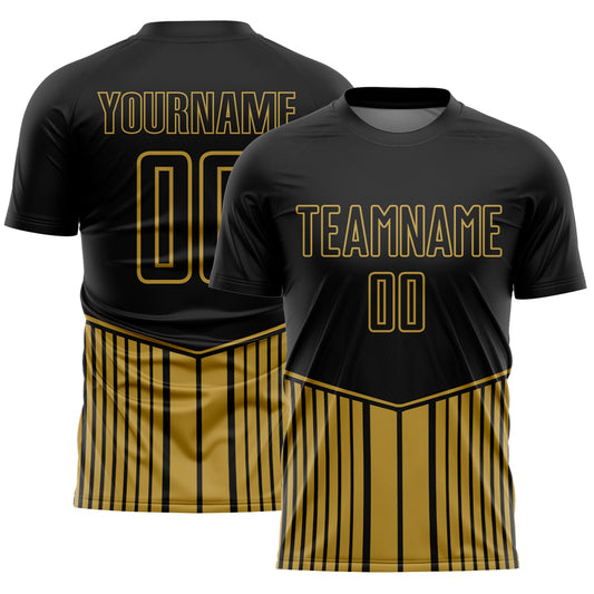 Custom Black Old Gold Stripe Line Sublimation Soccer Uniform Jersey - Sky-Custom