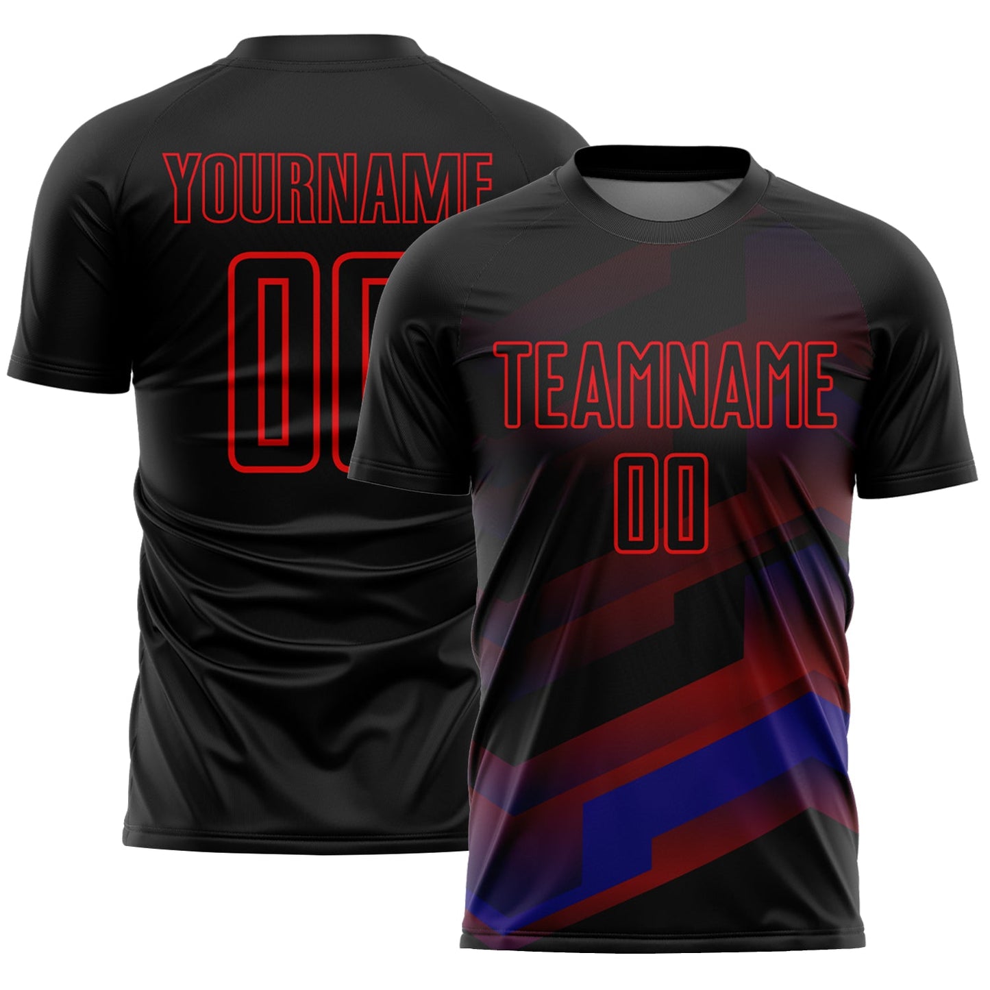 Custom Black Fire Red Gradient Arrow Geometric Shapes Sublimation Soccer Uniform Jersey - Sky-Custom