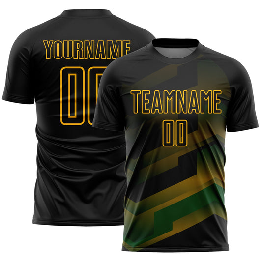 Custom Black Gold Gradient Arrow Geometric Shapes Sublimation Soccer Uniform Jersey - Sky-Custom