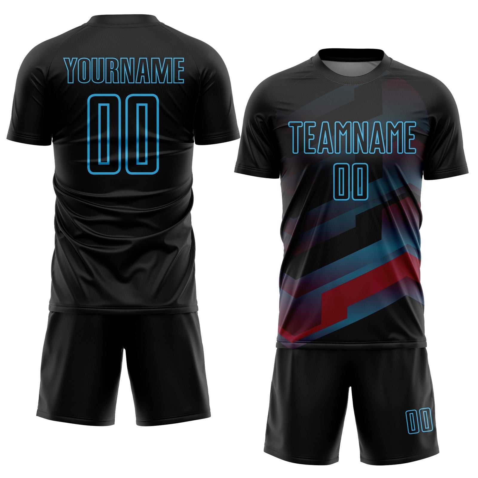 Custom Black Sky Blue Gradient Arrow Geometric Shapes Sublimation Soccer Uniform Jersey - Sky-Custom