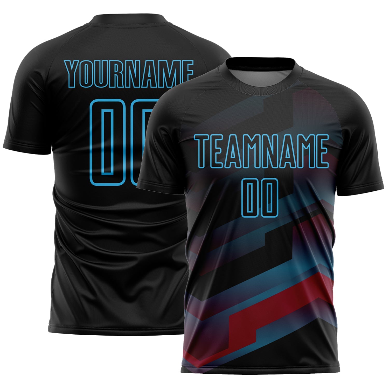 Custom Black Sky Blue Gradient Arrow Geometric Shapes Sublimation Soccer Uniform Jersey - Sky-Custom