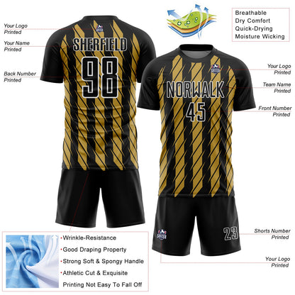 Custom Black Old Gold-White Stripe Line Sublimation Soccer Uniform Jersey - Sky-Custom