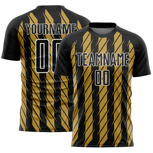 Custom Black Old Gold-White Stripe Line Sublimation Soccer Uniform Jersey - Sky-Custom