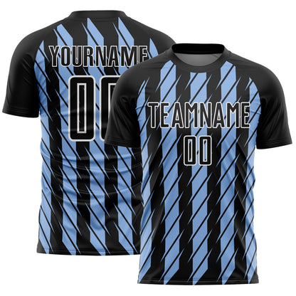 Custom Black Light Blue-White Stripe Line Sublimation Soccer Uniform Jersey - Sky-Custom