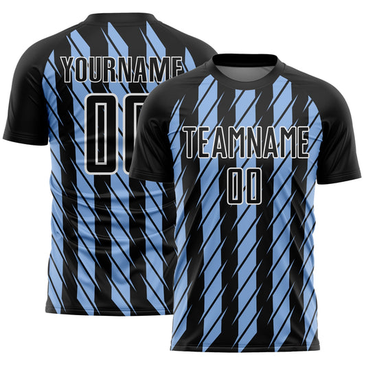 Custom Black Light Blue-White Stripe Line Sublimation Soccer Uniform Jersey - Sky-Custom