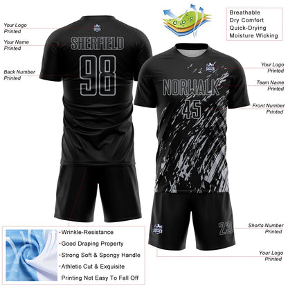 Custom Black Gray Splash Sublimation Soccer Uniform Jersey - Sky-Custom