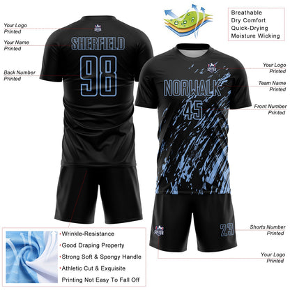 Custom Black Light Blue Splash Sublimation Soccer Uniform Jersey - Sky-Custom