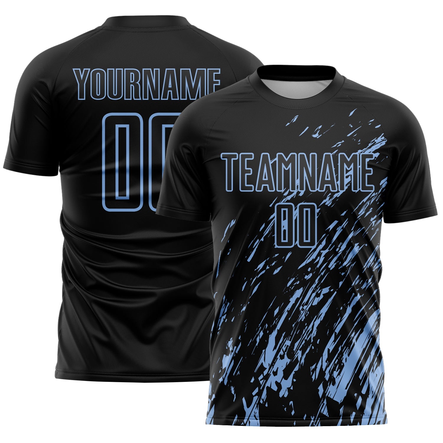 Custom Black Light Blue Splash Sublimation Soccer Uniform Jersey - Sky-Custom