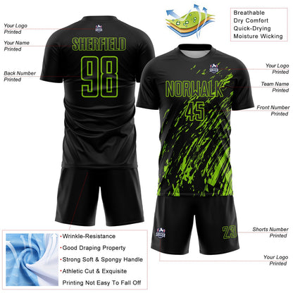 Custom Black Neon Green Splash Sublimation Soccer Uniform Jersey - Sky-Custom