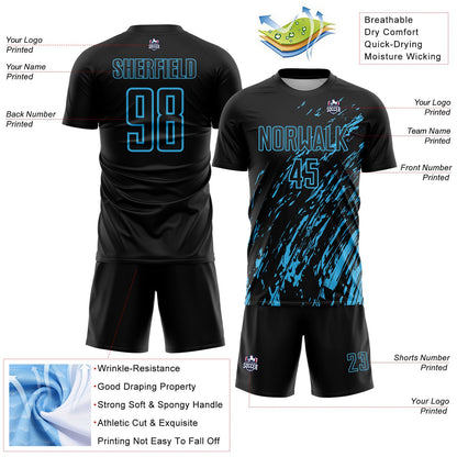 Custom Black Sky Blue Splash Sublimation Soccer Uniform Jersey - Sky-Custom