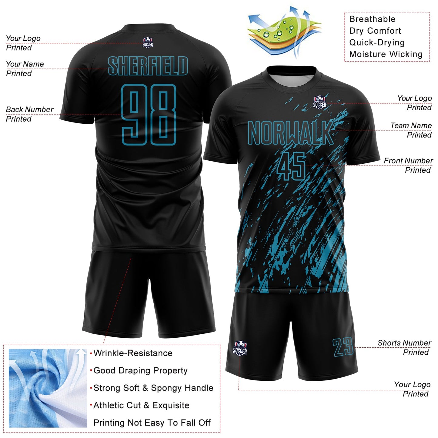 Custom Black Panther Blue Splash Sublimation Soccer Uniform Jersey - Sky-Custom