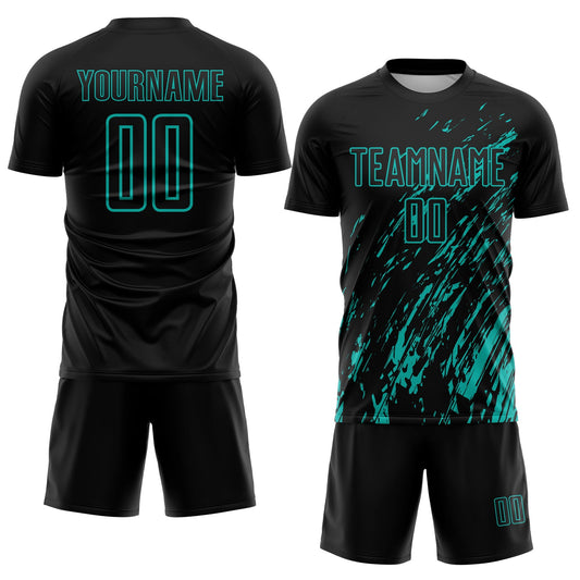 Custom Black Aqua Splash Sublimation Soccer Uniform Jersey - Sky-Custom
