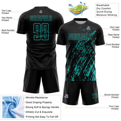 Custom Black Aqua Splash Sublimation Soccer Uniform Jersey - Sky-Custom