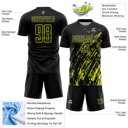 Custom Black Neon Yellow Splash Sublimation Soccer Uniform Jersey - Sky-Custom