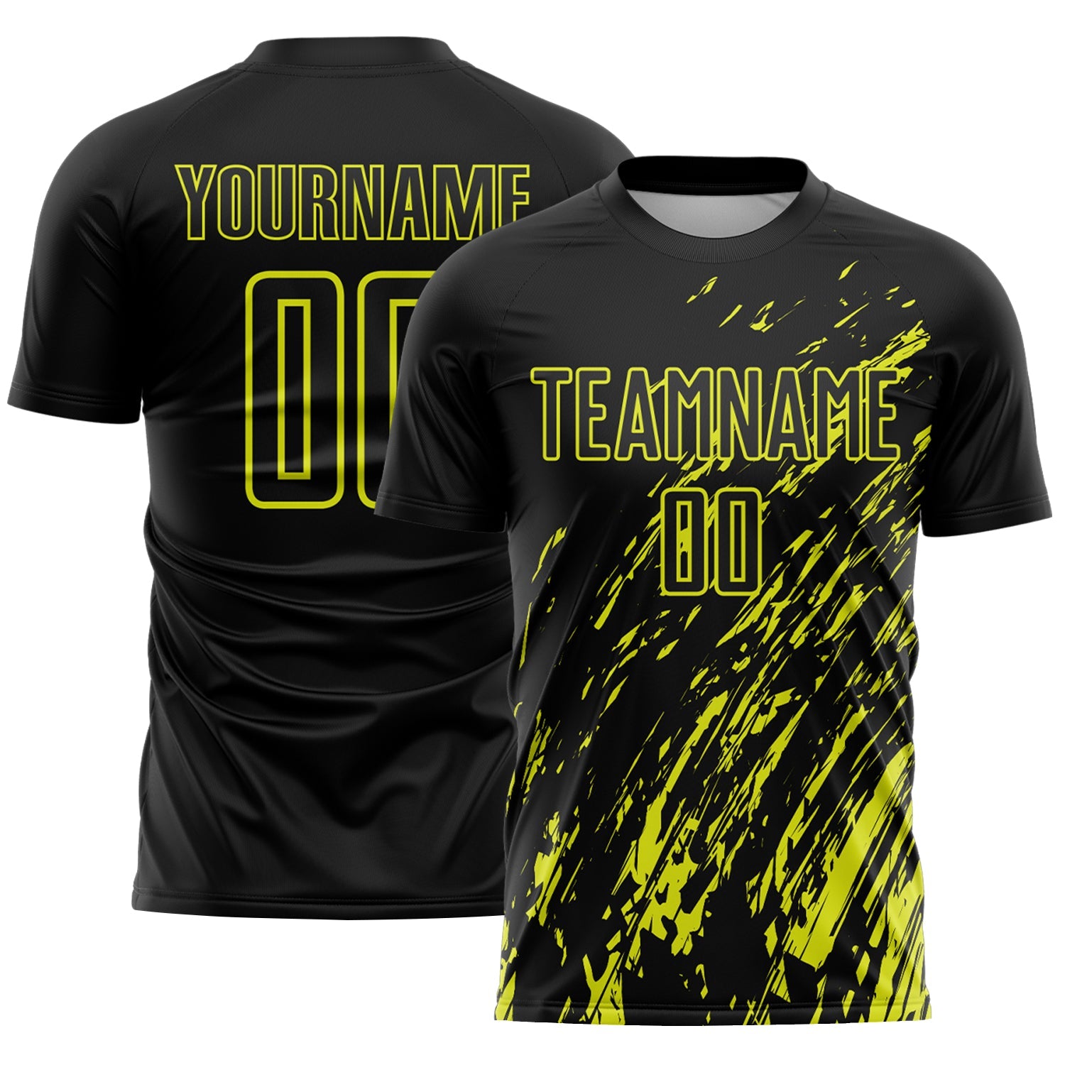 Custom Black Neon Yellow Splash Sublimation Soccer Uniform Jersey - Sky-Custom