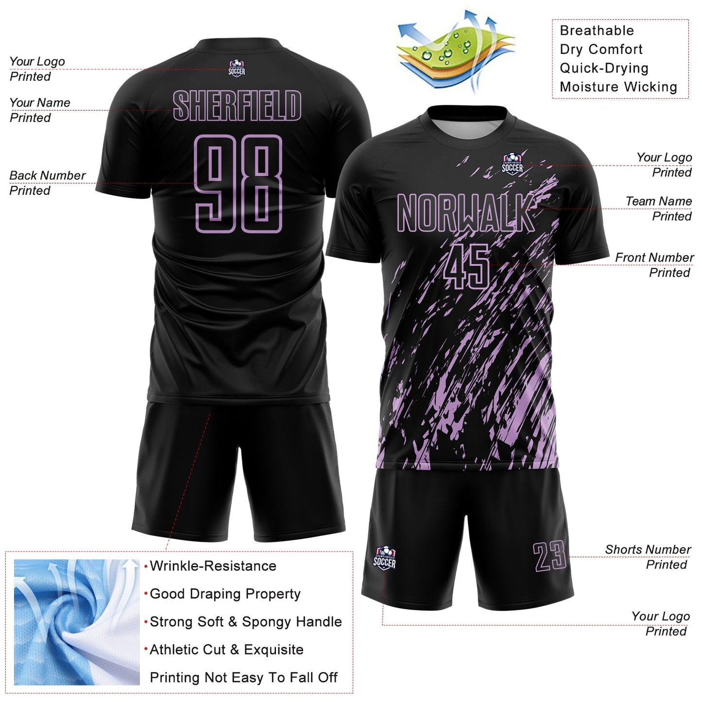 Custom Black Light Purple Splash Sublimation Soccer Uniform Jersey - Sky-Custom