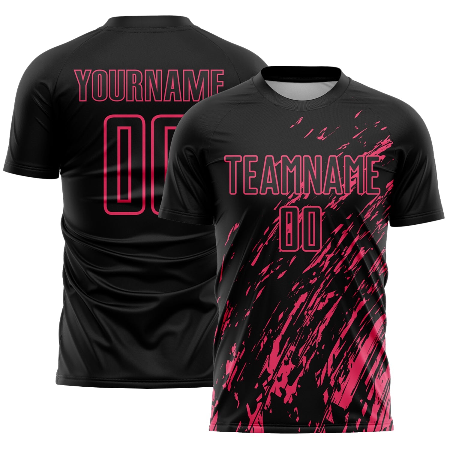 Custom Black Neon Pink Splash Sublimation Soccer Uniform Jersey - Sky-Custom