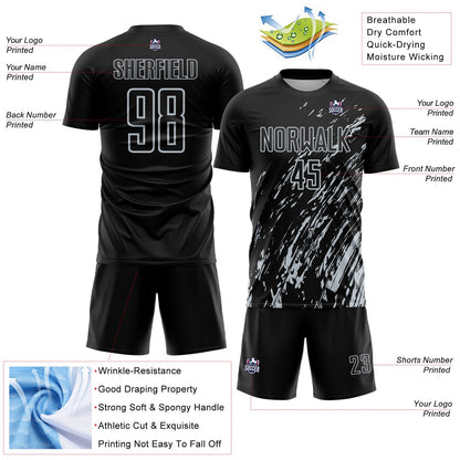 Custom Black Silver Splash Sublimation Soccer Uniform Jersey - Sky-Custom