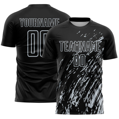 Custom Black Silver Splash Sublimation Soccer Uniform Jersey - Sky-Custom