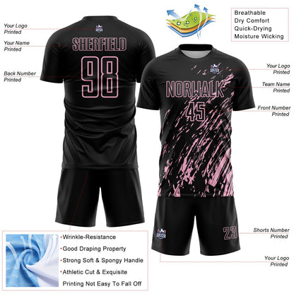 Custom Black Light Pink Splash Sublimation Soccer Uniform Jersey - Sky-Custom