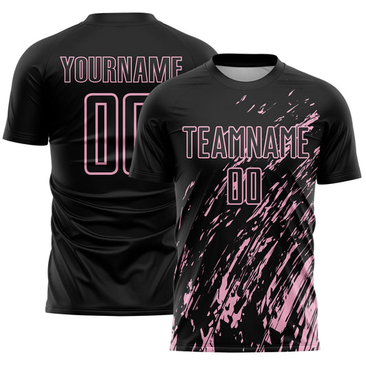 Custom Black Light Pink Splash Sublimation Soccer Uniform Jersey - Sky-Custom