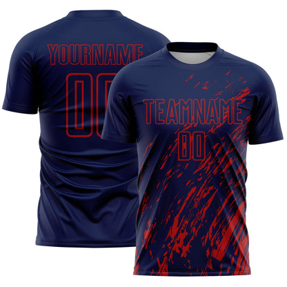 Custom Navy Red Splash Sublimation Soccer Uniform Jersey - Sky-Custom