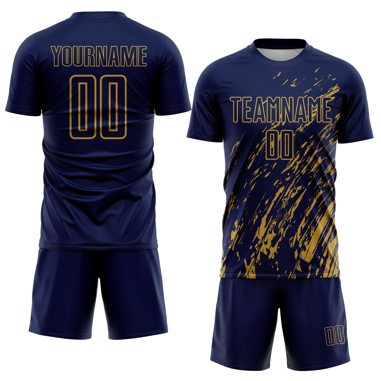Custom Navy Old Gold Splash Sublimation Soccer Uniform Jersey - Sky-Custom