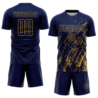 Custom Navy Old Gold Splash Sublimation Soccer Uniform Jersey - Sky-Custom
