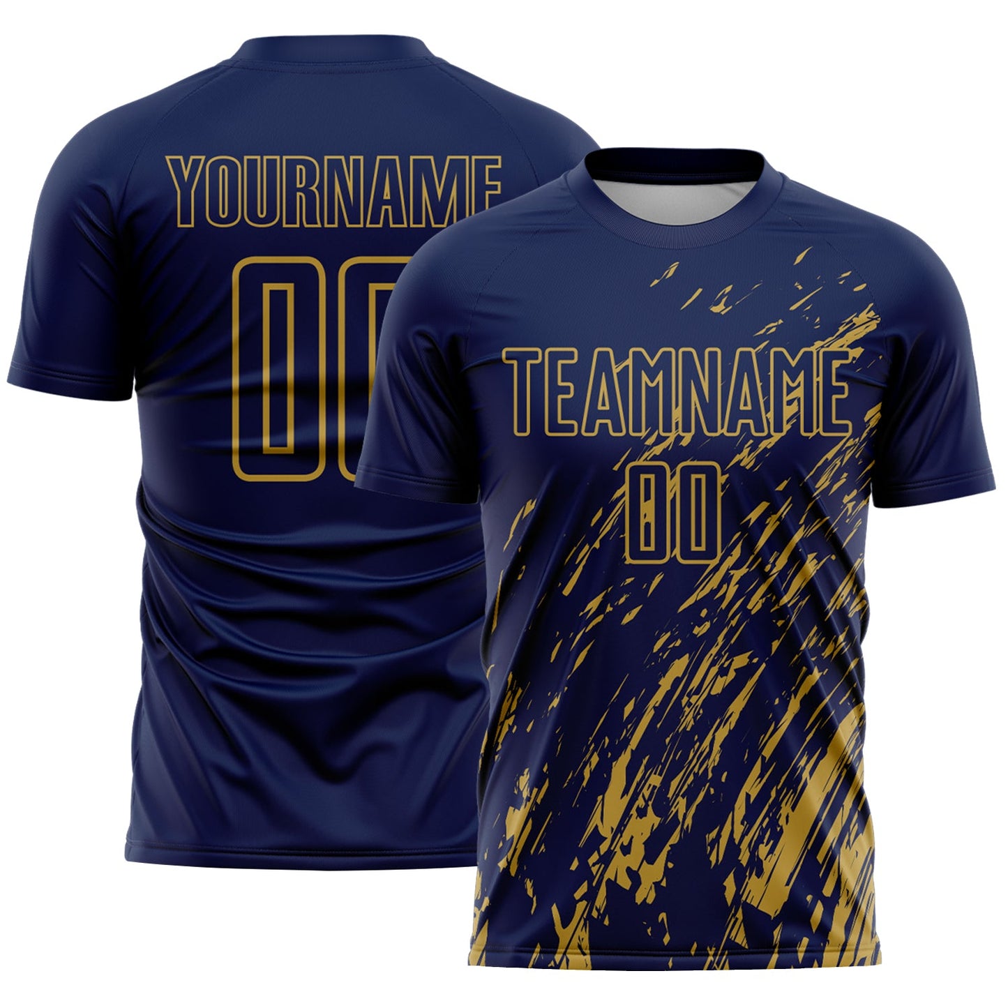 Custom Navy Old Gold Splash Sublimation Soccer Uniform Jersey - Sky-Custom