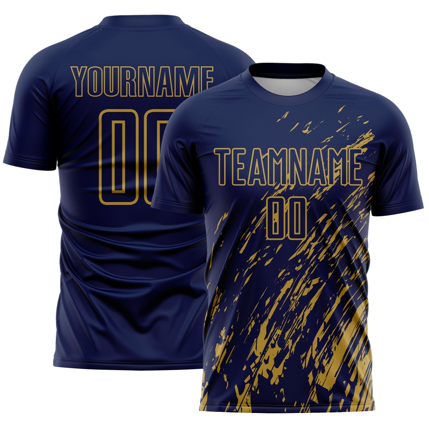 Custom Navy Old Gold Splash Sublimation Soccer Uniform Jersey - Sky-Custom