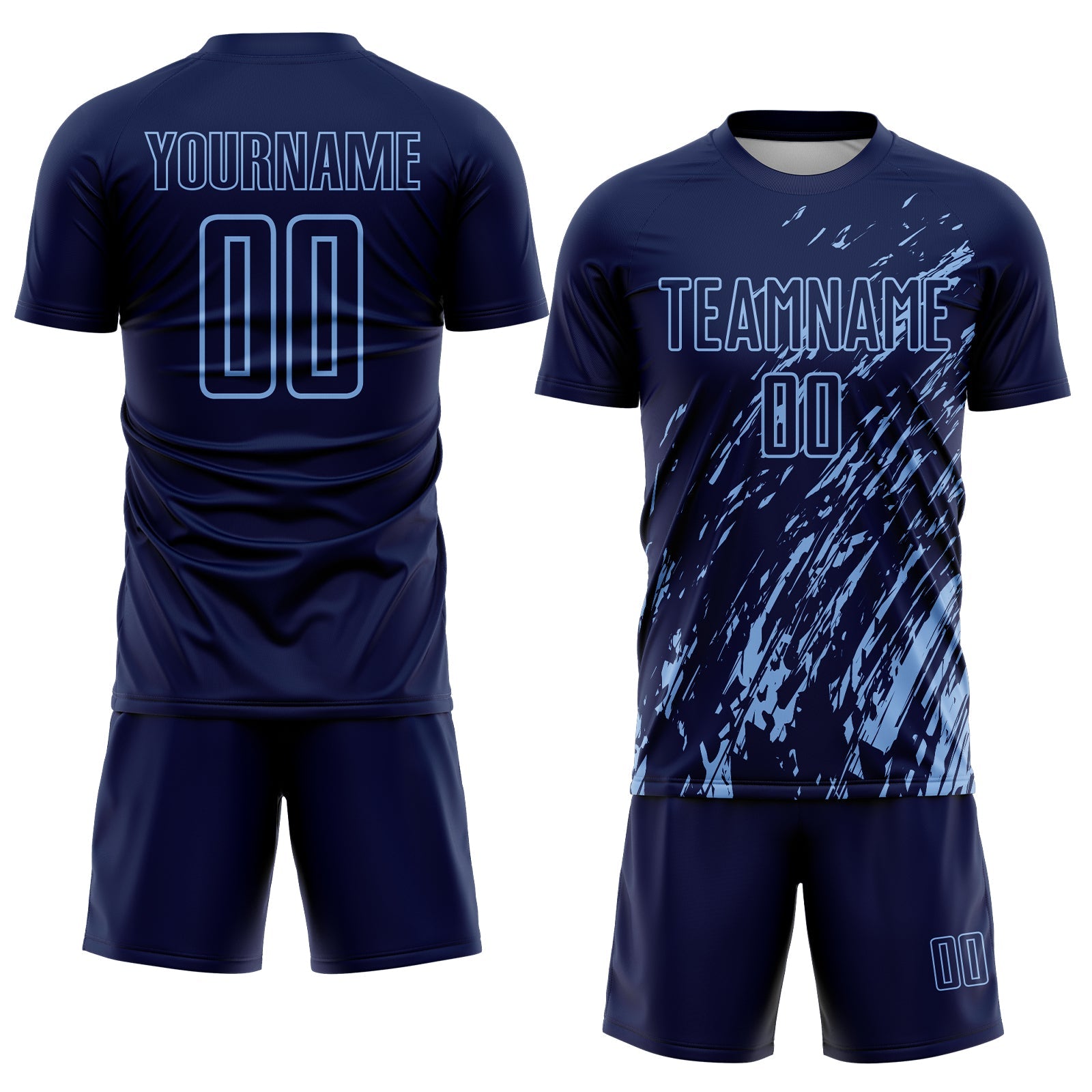 Custom Navy Light Blue Splash Sublimation Soccer Uniform Jersey - Sky-Custom