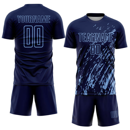 Custom Navy Light Blue Splash Sublimation Soccer Uniform Jersey - Sky-Custom