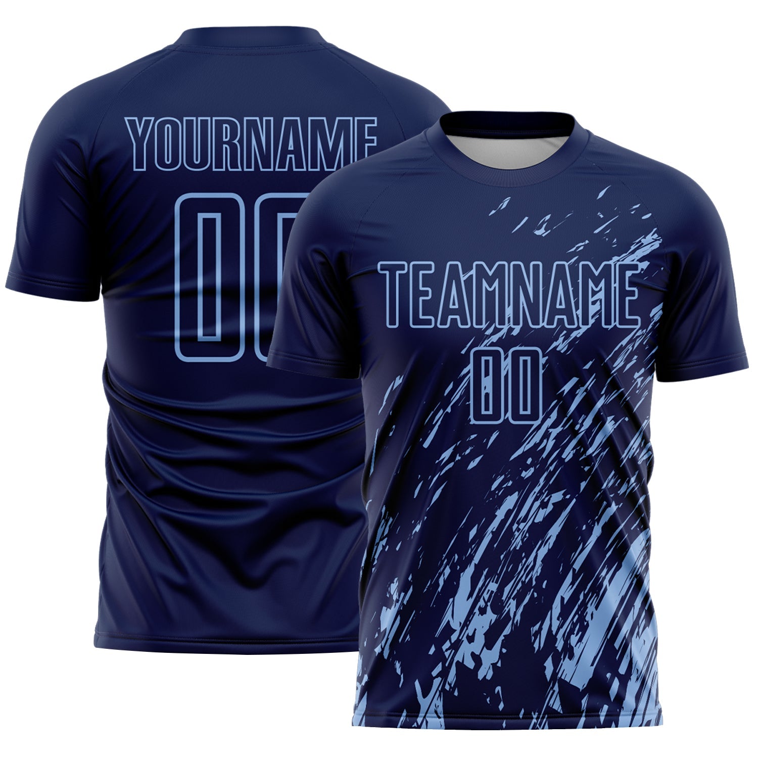 Custom Navy Light Blue Splash Sublimation Soccer Uniform Jersey - Sky-Custom