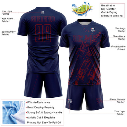 Custom Navy Crimson Splash Sublimation Soccer Uniform Jersey - Sky-Custom