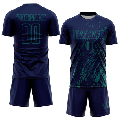 Custom Navy Teal Splash Sublimation Soccer Uniform Jersey - Sky-Custom