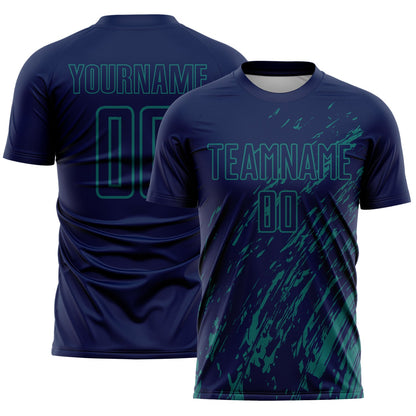 Custom Navy Teal Splash Sublimation Soccer Uniform Jersey - Sky-Custom