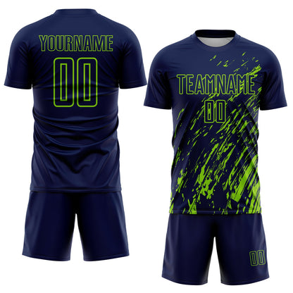 Custom Navy Neon Green Splash Sublimation Soccer Uniform Jersey - Sky-Custom