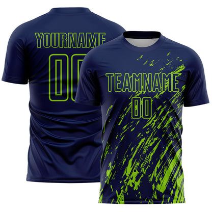 Custom Navy Neon Green Splash Sublimation Soccer Uniform Jersey - Sky-Custom