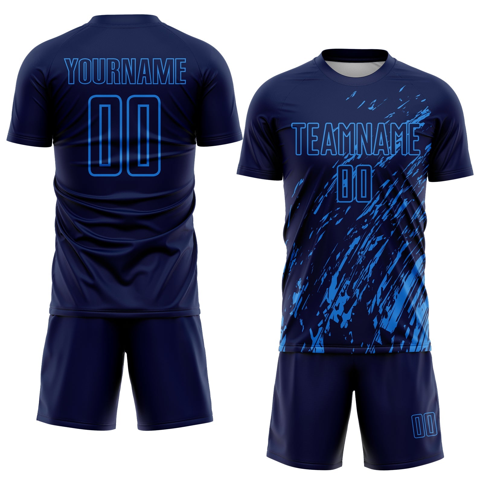 Custom Navy Powder Blue Splash Sublimation Soccer Uniform Jersey - Sky-Custom
