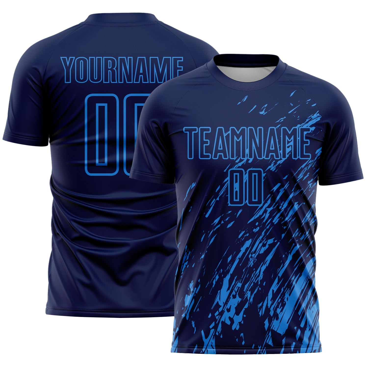 Custom Navy Powder Blue Splash Sublimation Soccer Uniform Jersey - Sky-Custom