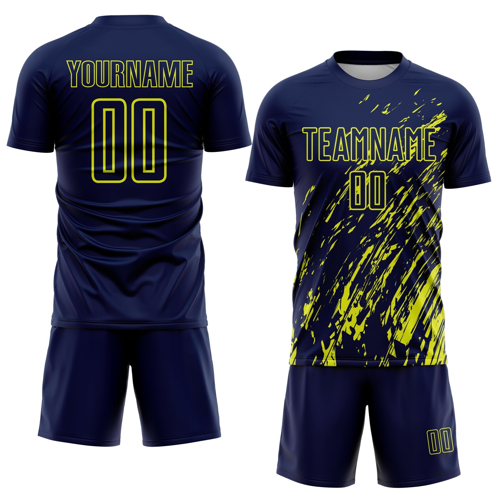 Custom Navy Neon Yellow Splash Sublimation Soccer Uniform Jersey - Sky-Custom