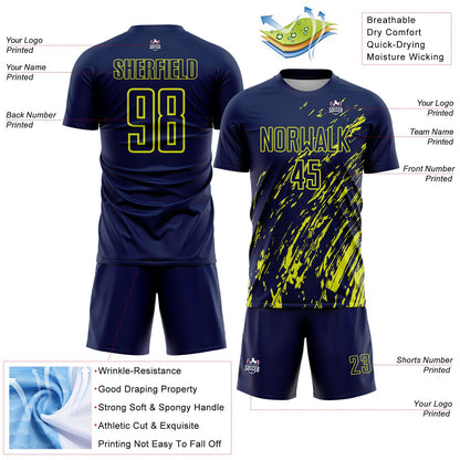 Custom Navy Neon Yellow Splash Sublimation Soccer Uniform Jersey - Sky-Custom