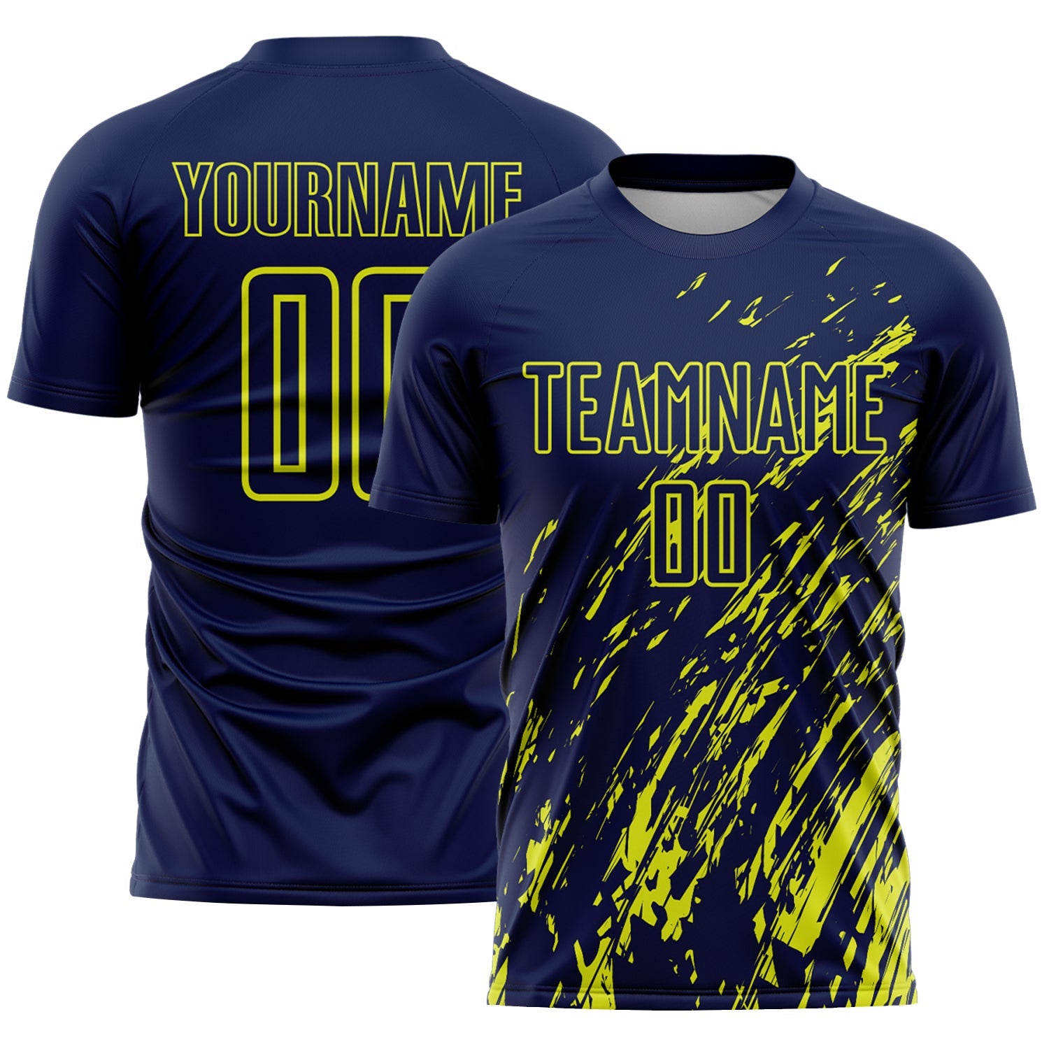 Custom Navy Neon Yellow Splash Sublimation Soccer Uniform Jersey - Sky-Custom