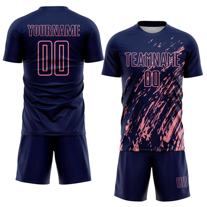 Custom Navy Medium Pink Splash Sublimation Soccer Uniform Jersey - Sky-Custom