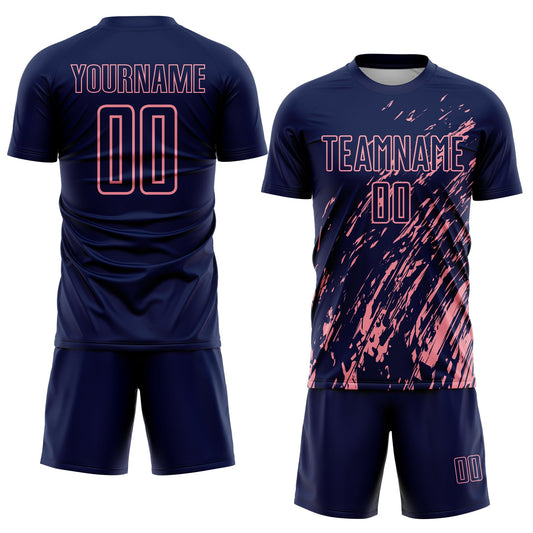 Custom Navy Medium Pink Splash Sublimation Soccer Uniform Jersey - Sky-Custom